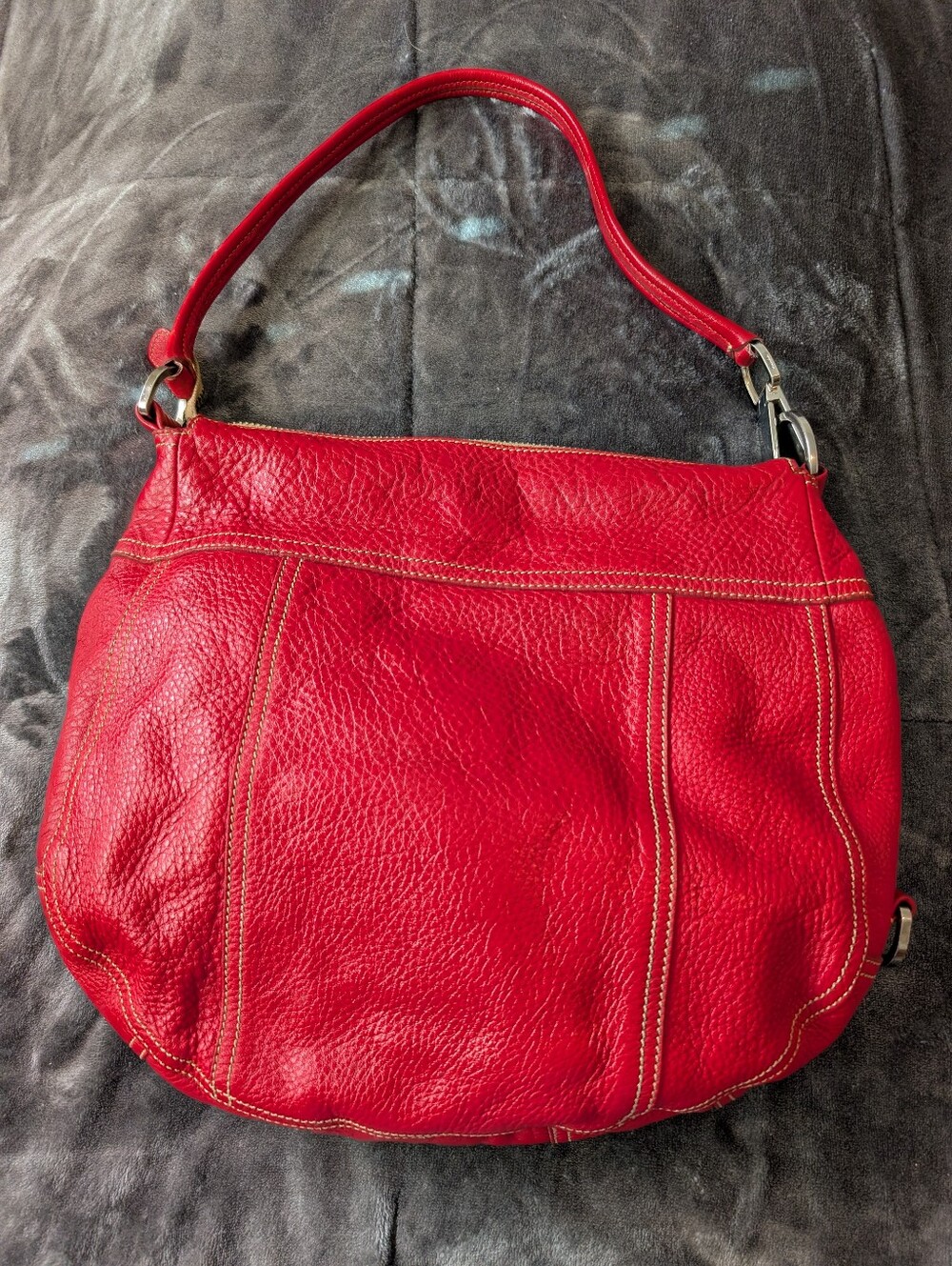 Prada Vintage Red Pebbled Leather Shoulder Bag with Silver Hardware